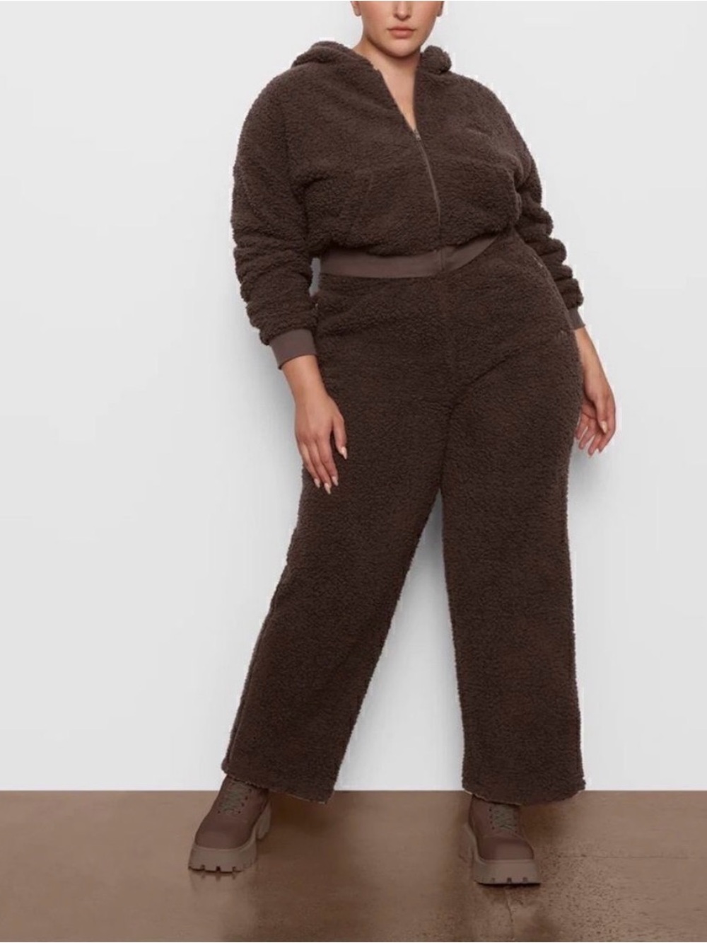 Skims Teddy Sherpa Hoodie and Pants Set Espresso XS Small